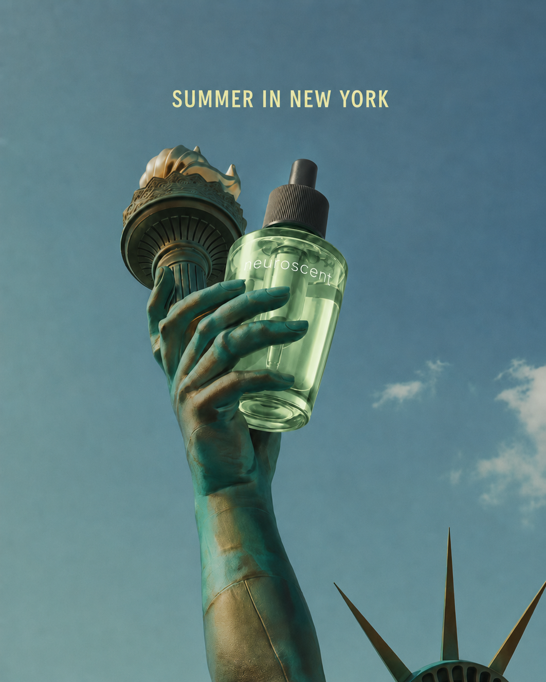 Poseidon Summer in New York — Statue of Liberty holding neuroscents bottle